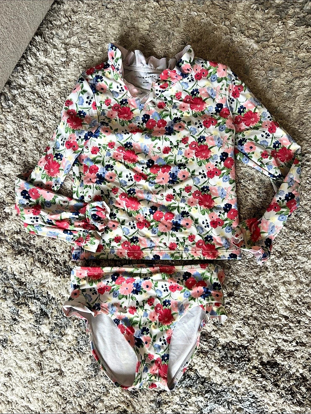 Janie and Jack Floral Long Sleeve Rash Guard Swim Set